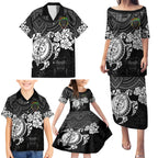 custom-panthers-rugby-family-matching-puletasi-dress-and-hawaiian-shirt-penrith-hibiscus-and-turtle-with-polynesian-pattern