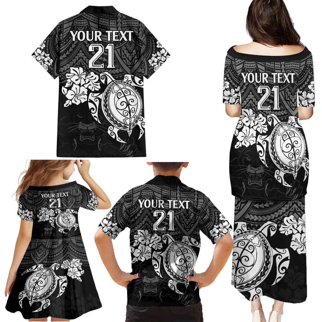 custom-panthers-rugby-family-matching-puletasi-dress-and-hawaiian-shirt-penrith-hibiscus-and-turtle-with-polynesian-pattern