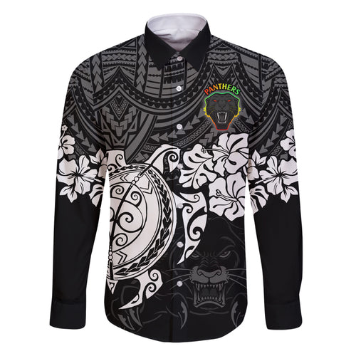 custom-panthers-rugby-family-matching-puletasi-dress-and-hawaiian-shirt-penrith-hibiscus-and-turtle-with-polynesian-pattern
