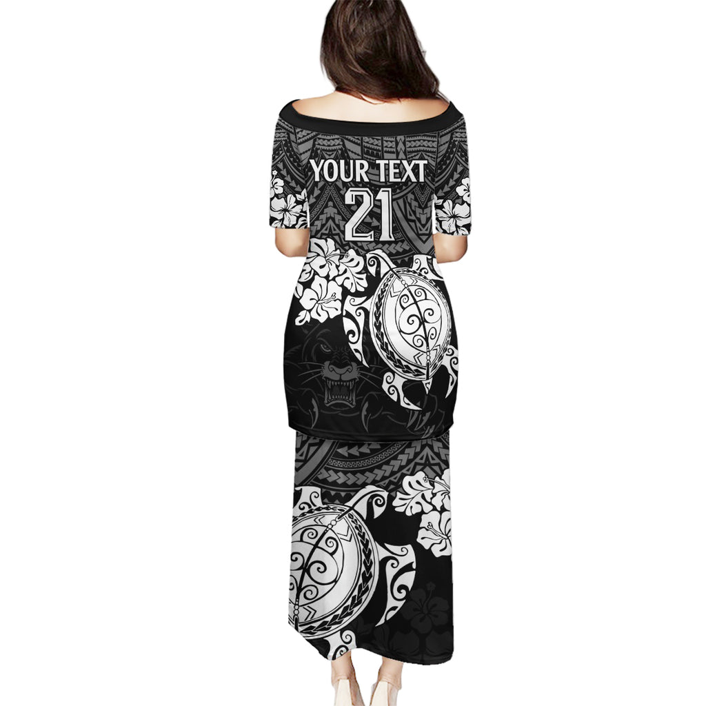 custom-panthers-rugby-family-matching-puletasi-dress-and-hawaiian-shirt-penrith-hibiscus-and-turtle-with-polynesian-pattern
