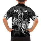 custom-panthers-rugby-family-matching-short-sleeve-bodycon-dress-and-hawaiian-shirt-penrith-hibiscus-and-turtle-with-polynesian-pattern