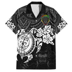 custom-panthers-rugby-family-matching-short-sleeve-bodycon-dress-and-hawaiian-shirt-penrith-hibiscus-and-turtle-with-polynesian-pattern
