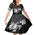 custom-panthers-rugby-kid-short-sleeve-dress-penrith-hibiscus-and-turtle-with-polynesian-pattern