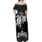 custom-panthers-rugby-off-shoulder-maxi-dress-penrith-hibiscus-and-turtle-with-polynesian-pattern
