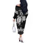 custom-panthers-rugby-off-the-shoulder-long-sleeve-dress-penrith-hibiscus-and-turtle-with-polynesian-pattern