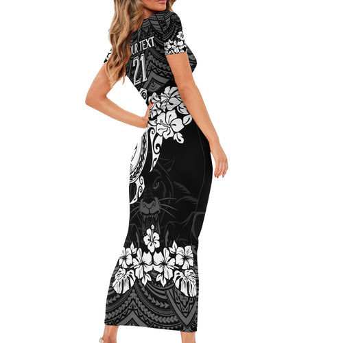 custom-panthers-rugby-short-sleeve-bodycon-dress-penrith-hibiscus-and-turtle-with-polynesian-pattern