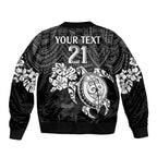 custom-panthers-rugby-sleeve-zip-bomber-jacket-penrith-hibiscus-and-turtle-with-polynesian-pattern