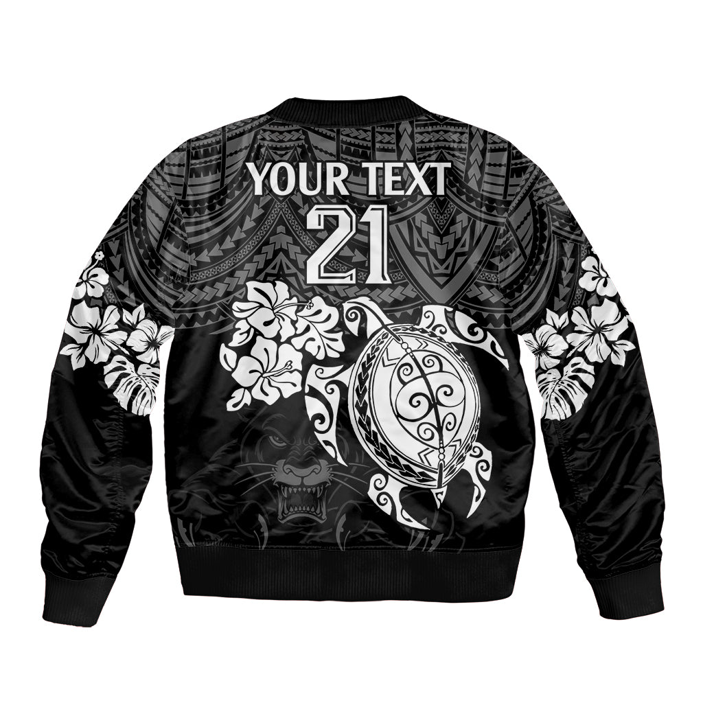 custom-panthers-rugby-sleeve-zip-bomber-jacket-penrith-hibiscus-and-turtle-with-polynesian-pattern