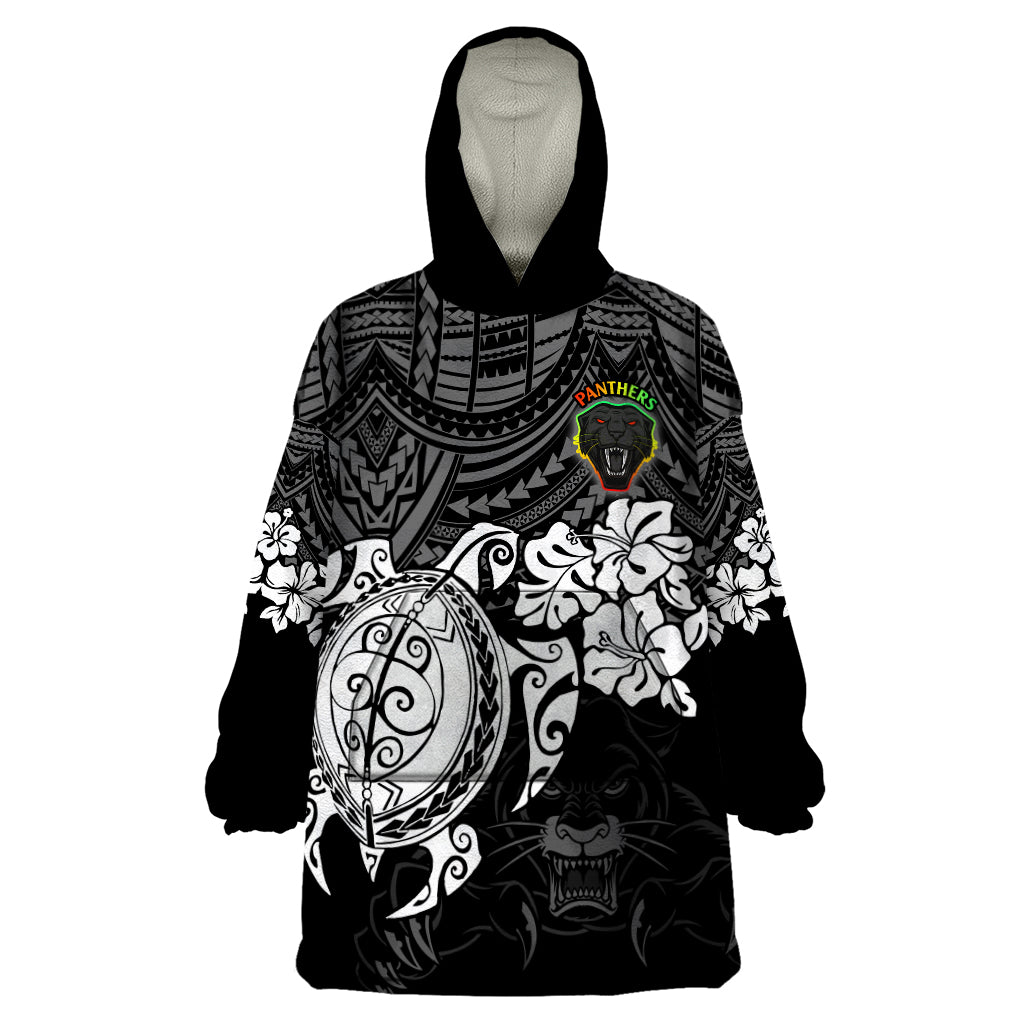 custom-panthers-rugby-wearable-blanket-hoodie-penrith-hibiscus-and-turtle-with-polynesian-pattern