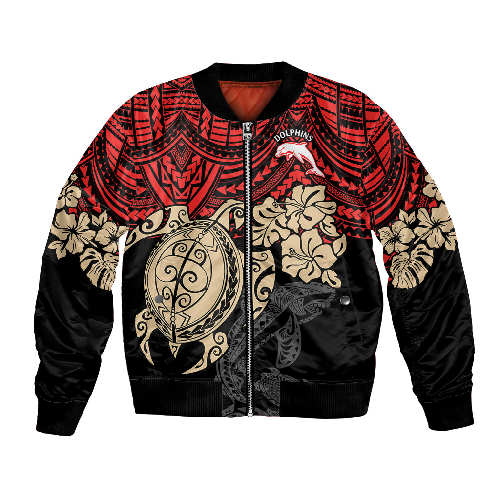 custom-dolphins-rugby-bomber-jacket-reddy-hibiscus-and-turtle-with-polynesian-pattern
