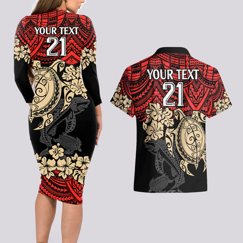 custom-dolphins-rugby-couples-matching-long-sleeve-bodycon-dress-and-hawaiian-shirt-reddy-hibiscus-and-turtle-with-polynesian-pattern
