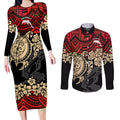 custom-dolphins-rugby-couples-matching-long-sleeve-bodycon-dress-and-long-sleeve-button-shirt-reddy-hibiscus-and-turtle-with-polynesian-pattern