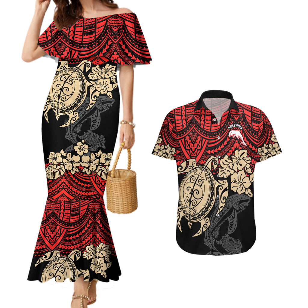 custom-dolphins-rugby-couples-matching-mermaid-dress-and-hawaiian-shirt-reddy-hibiscus-and-turtle-with-polynesian-pattern