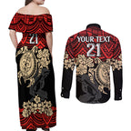 custom-dolphins-rugby-couples-matching-off-shoulder-maxi-dress-and-long-sleeve-button-shirt-reddy-hibiscus-and-turtle-with-polynesian-pattern