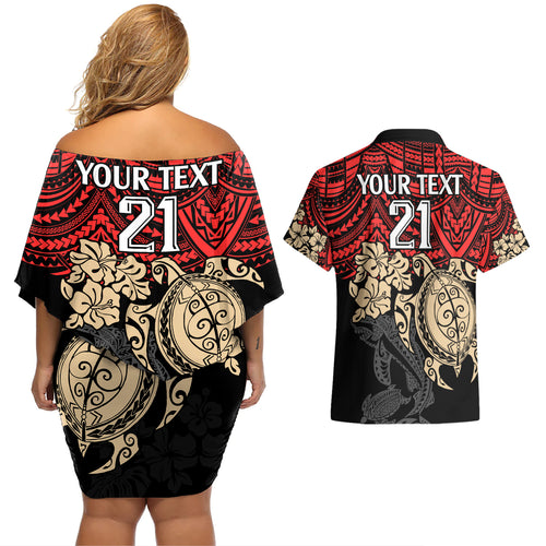 custom-dolphins-rugby-couples-matching-off-shoulder-short-dress-and-hawaiian-shirt-reddy-hibiscus-and-turtle-with-polynesian-pattern