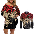 custom-dolphins-rugby-couples-matching-off-shoulder-short-dress-and-long-sleeve-button-shirt-reddy-hibiscus-and-turtle-with-polynesian-pattern