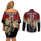 custom-dolphins-rugby-couples-matching-off-shoulder-short-dress-and-long-sleeve-button-shirt-reddy-hibiscus-and-turtle-with-polynesian-pattern
