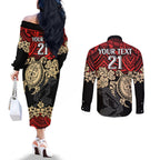 custom-dolphins-rugby-couples-matching-off-the-shoulder-long-sleeve-dress-and-long-sleeve-button-shirt-reddy-hibiscus-and-turtle-with-polynesian-pattern