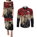 custom-dolphins-rugby-couples-matching-puletasi-dress-and-long-sleeve-button-shirt-reddy-hibiscus-and-turtle-with-polynesian-pattern
