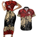 custom-dolphins-rugby-couples-matching-short-sleeve-bodycon-dress-and-hawaiian-shirt-reddy-hibiscus-and-turtle-with-polynesian-pattern