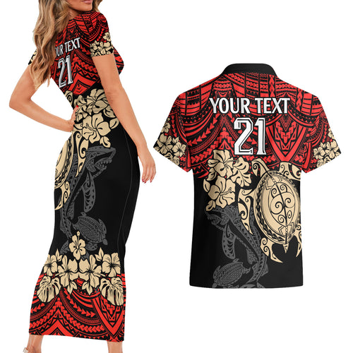 custom-dolphins-rugby-couples-matching-short-sleeve-bodycon-dress-and-hawaiian-shirt-reddy-hibiscus-and-turtle-with-polynesian-pattern