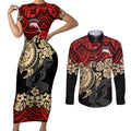 custom-dolphins-rugby-couples-matching-short-sleeve-bodycon-dress-and-long-sleeve-button-shirt-reddy-hibiscus-and-turtle-with-polynesian-pattern