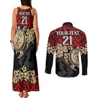 custom-dolphins-rugby-couples-matching-tank-maxi-dress-and-long-sleeve-button-shirt-reddy-hibiscus-and-turtle-with-polynesian-pattern