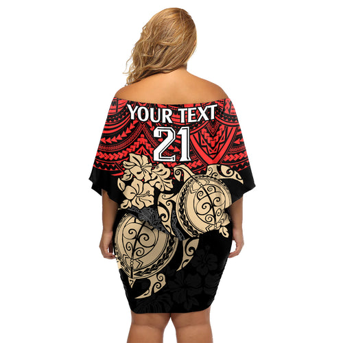 custom-dolphins-rugby-family-matching-off-shoulder-short-dress-and-hawaiian-shirt-reddy-hibiscus-and-turtle-with-polynesian-pattern