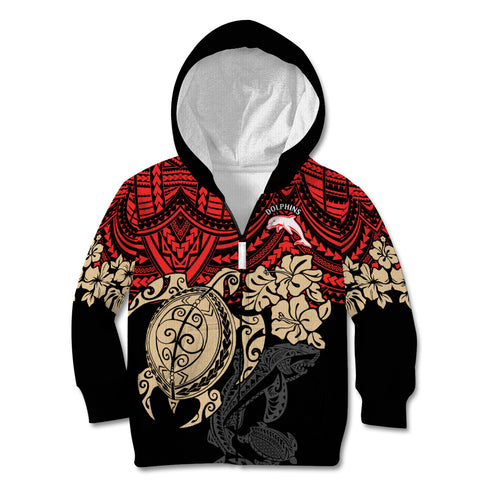 custom-dolphins-rugby-kid-hoodie-reddy-hibiscus-and-turtle-with-polynesian-pattern