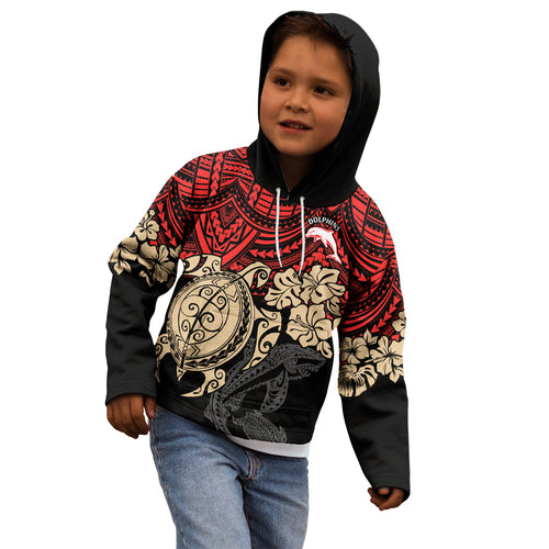 custom-dolphins-rugby-kid-hoodie-reddy-hibiscus-and-turtle-with-polynesian-pattern