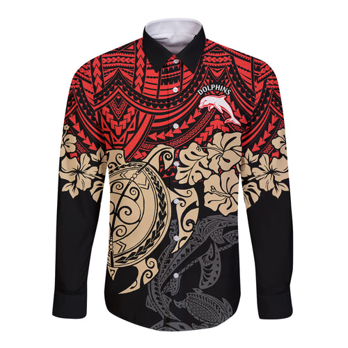 custom-dolphins-rugby-long-sleeve-button-shirt-reddy-hibiscus-and-turtle-with-polynesian-pattern