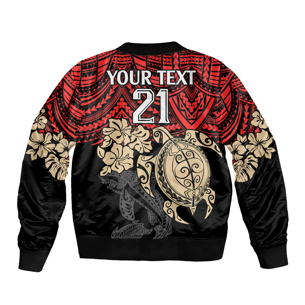 custom-dolphins-rugby-sleeve-zip-bomber-jacket-reddy-hibiscus-and-turtle-with-polynesian-pattern