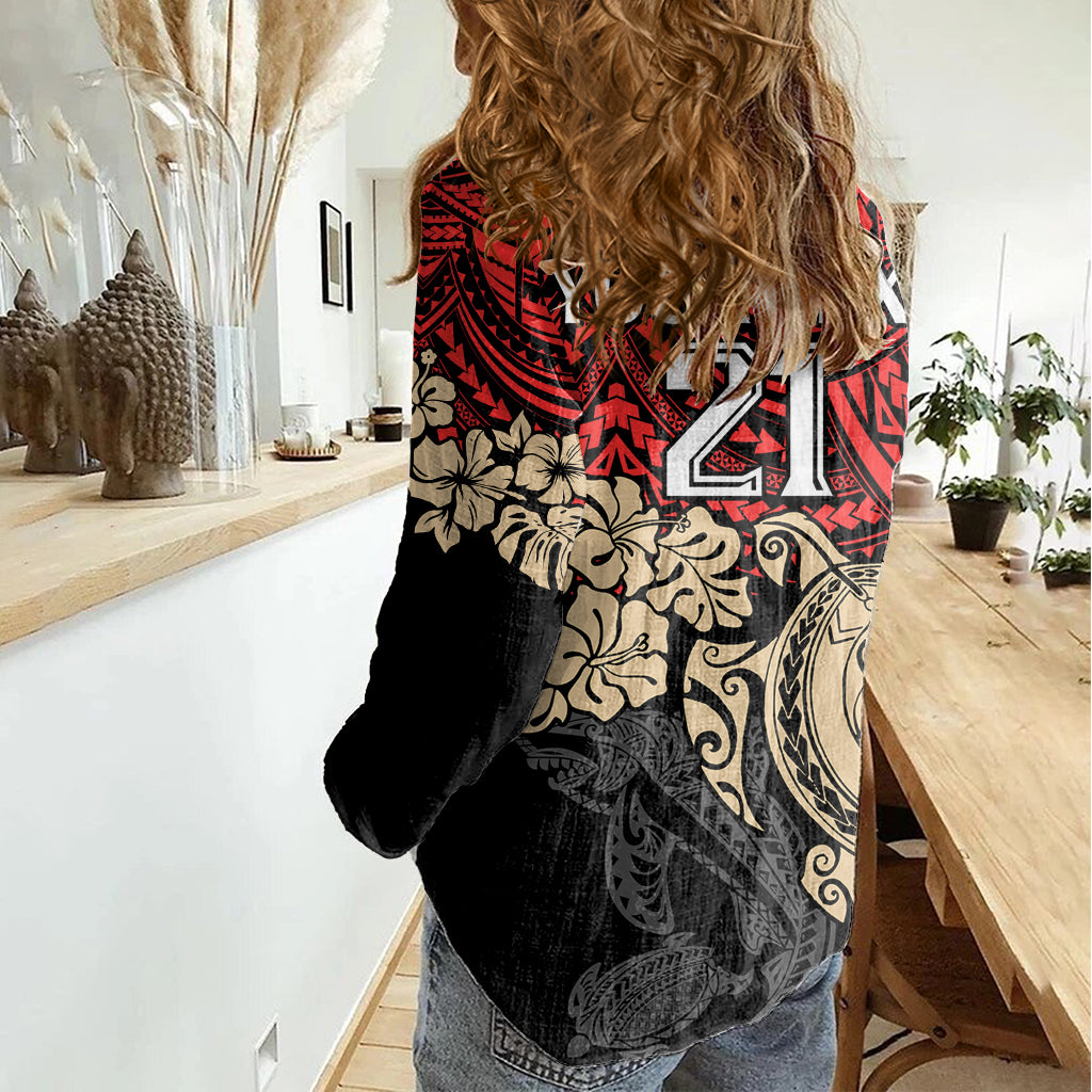custom-dolphins-rugby-women-casual-shirt-reddy-hibiscus-and-turtle-with-polynesian-pattern