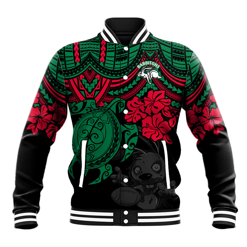 custom-rabbitohs-rugby-baseball-jacket-bunnies-hibiscus-and-turtle-with-polynesian-pattern