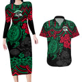 custom-rabbitohs-rugby-couples-matching-long-sleeve-bodycon-dress-and-hawaiian-shirt-bunnies-hibiscus-and-turtle-with-polynesian-pattern