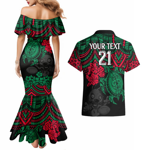 custom-rabbitohs-rugby-couples-matching-mermaid-dress-and-hawaiian-shirt-bunnies-hibiscus-and-turtle-with-polynesian-pattern