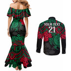 custom-rabbitohs-rugby-couples-matching-mermaid-dress-and-long-sleeve-button-shirt-bunnies-hibiscus-and-turtle-with-polynesian-pattern