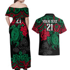 custom-rabbitohs-rugby-couples-matching-off-shoulder-maxi-dress-and-hawaiian-shirt-bunnies-hibiscus-and-turtle-with-polynesian-pattern