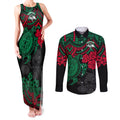 custom-rabbitohs-rugby-couples-matching-tank-maxi-dress-and-long-sleeve-button-shirt-bunnies-hibiscus-and-turtle-with-polynesian-pattern