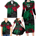 custom-rabbitohs-rugby-family-matching-long-sleeve-bodycon-dress-and-hawaiian-shirt-bunnies-hibiscus-and-turtle-with-polynesian-pattern