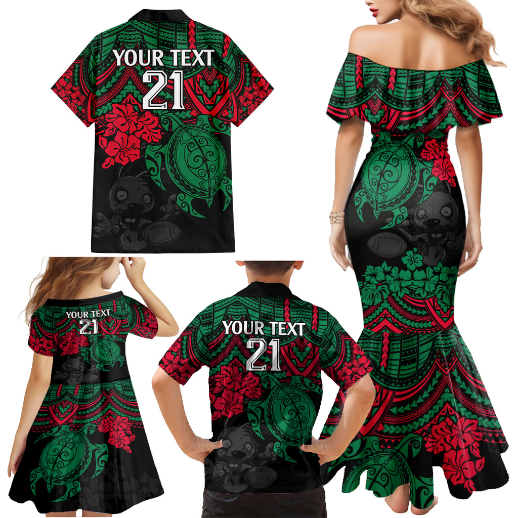 custom-rabbitohs-rugby-family-matching-mermaid-dress-and-hawaiian-shirt-bunnies-hibiscus-and-turtle-with-polynesian-pattern