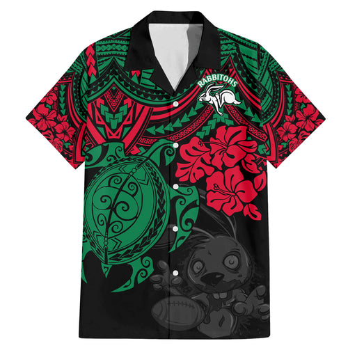 custom-rabbitohs-rugby-family-matching-mermaid-dress-and-hawaiian-shirt-bunnies-hibiscus-and-turtle-with-polynesian-pattern