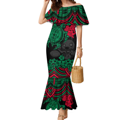 custom-rabbitohs-rugby-family-matching-mermaid-dress-and-hawaiian-shirt-bunnies-hibiscus-and-turtle-with-polynesian-pattern