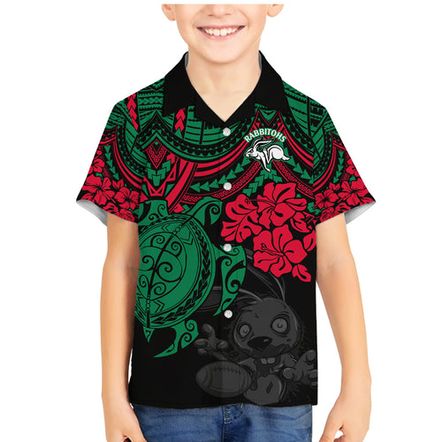 custom-rabbitohs-rugby-family-matching-mermaid-dress-and-hawaiian-shirt-bunnies-hibiscus-and-turtle-with-polynesian-pattern