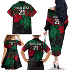 custom-rabbitohs-rugby-family-matching-off-shoulder-long-sleeve-dress-and-hawaiian-shirt-bunnies-hibiscus-and-turtle-with-polynesian-pattern