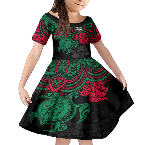 custom-rabbitohs-rugby-family-matching-off-shoulder-maxi-dress-and-hawaiian-shirt-bunnies-hibiscus-and-turtle-with-polynesian-pattern