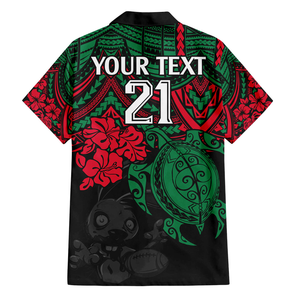 custom-rabbitohs-rugby-family-matching-off-shoulder-maxi-dress-and-hawaiian-shirt-bunnies-hibiscus-and-turtle-with-polynesian-pattern