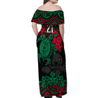 custom-rabbitohs-rugby-family-matching-off-shoulder-maxi-dress-and-hawaiian-shirt-bunnies-hibiscus-and-turtle-with-polynesian-pattern