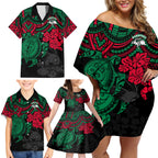 custom-rabbitohs-rugby-family-matching-off-shoulder-short-dress-and-hawaiian-shirt-bunnies-hibiscus-and-turtle-with-polynesian-pattern