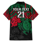custom-rabbitohs-rugby-family-matching-off-shoulder-short-dress-and-hawaiian-shirt-bunnies-hibiscus-and-turtle-with-polynesian-pattern